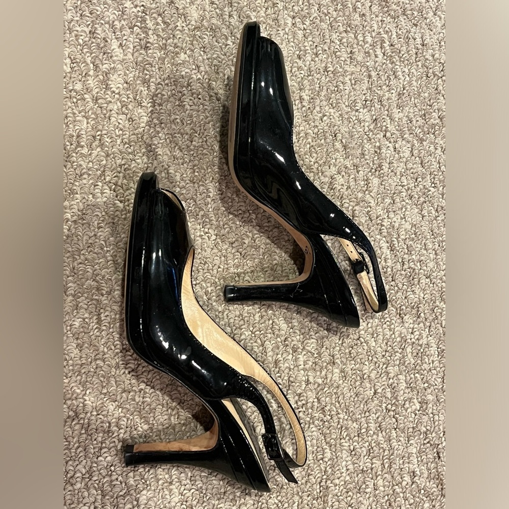 Cole Haan x Nike Air Black Patent Leather Peep Toe Slingback Heels Size 8B, EUC